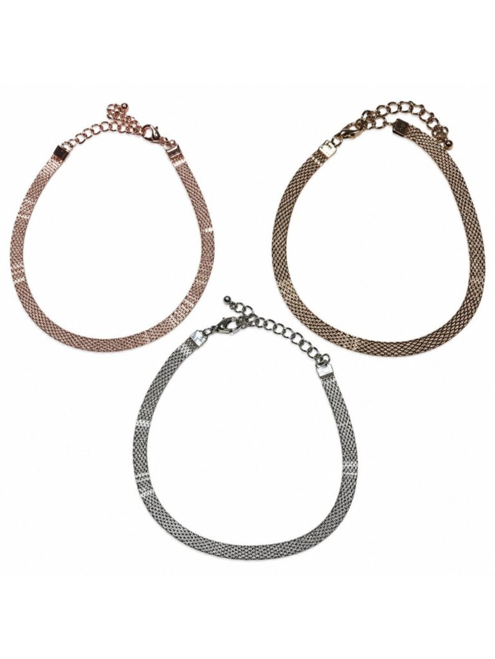 Minimalist Mesh Chain Bracelets Layering Rose Gold Silver Bronze Tone Set Of 3